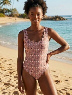 MARYSIA Palm Spring Maillot Scalloped One Piece Tan Swimsuit Size S